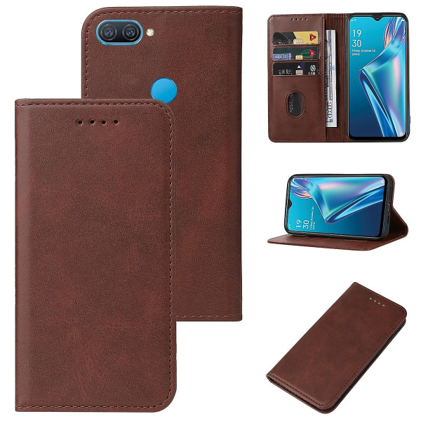 För Oppo A12 phone case med magnetstängning Brown