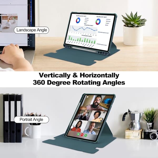 Etui til Samsung Galaxy Tab S9 FE Plus, med Bluetooth-tastatur, roterende stativ og tabletstativ
