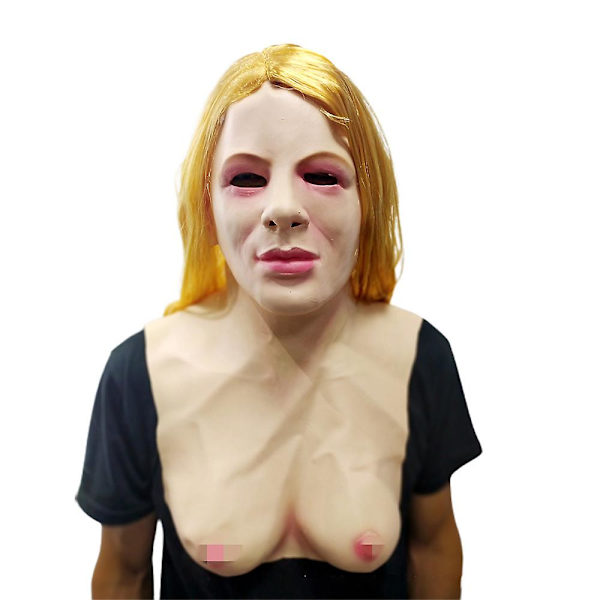 Vacker Kvinnor Med Bröst Latex Realistisk Mask Huvudbonad, Rolig Halloween Mask Vuxen Maskerad Kostym Rekvisita
