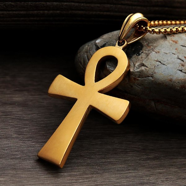 Mode Forntida egyptiska Ankh Cross Halsband För Män Rostfritt Stål Guld Färg/Silver Färg Biker Hänge Amulett Smycken 60cm Style G
