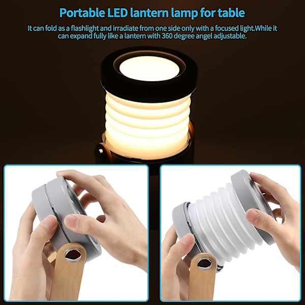 Trækkelig LED Berøringslampe Foldbar Teleskopisk Natlys Lanterne Bordlampe Grey