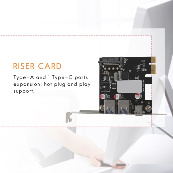 Usb 3.1 Typ C Pcie Expansionskort Pci-e Till 1 Typ C Och 2 Typ A 3.0 Usb Adapter Pci Express Contr