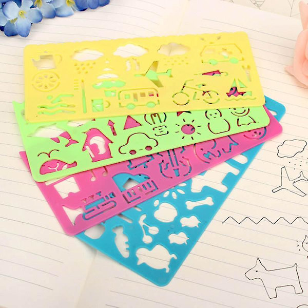 4 Pcs/set Geometric Ruler Learning Animal Drafting Tools Stationery For Students Kids Drawing