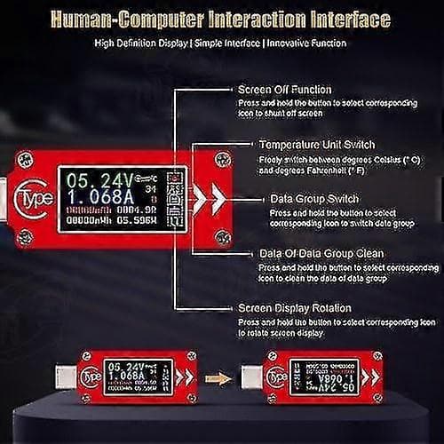 TC64 Typ-C Färg LCD-skärm USB Voltmeter Amperemeter