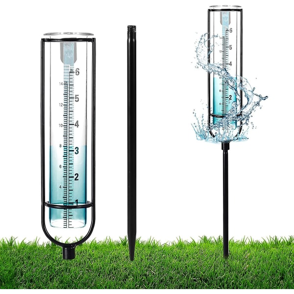 Regnmåler af glas, 6 tommer/15,2 cm nominel skala Regnmåler udendørs med pæl og metalrørholder Aftagelig regnmåler Kompatibel gårdhave græsplæne Gard