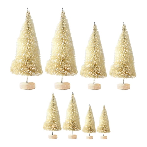 8 stk. Miniatyr Furu Trær for Skrivebord, Mini Kunstig Juletre for Julefest Beige