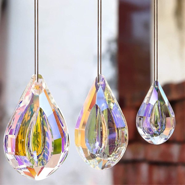 3 stk krystal prisme vedhæng Regnbue Maker Ornament Suncatcher Med Kæde Til Sun Catcher Vindue Have Hjem Dekoration (76mm