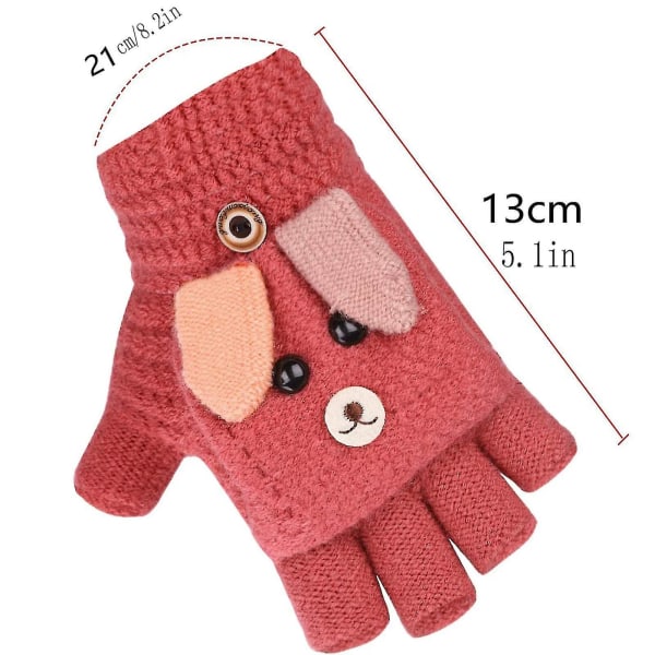 Barns söta femfingrade sammet tecknade varma stickade handskar Modehandskar