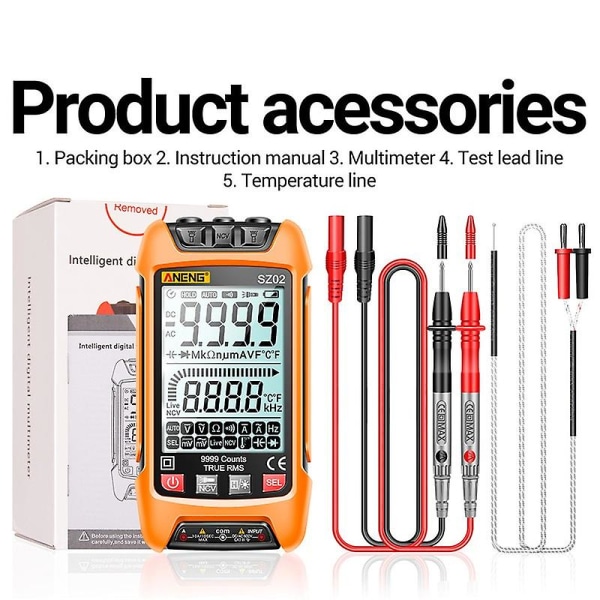 Digital Smart Multimeter Testare 9999 Räknare Digital Multimeter AC DC Spänning Smart Mätare (utan Batteri)