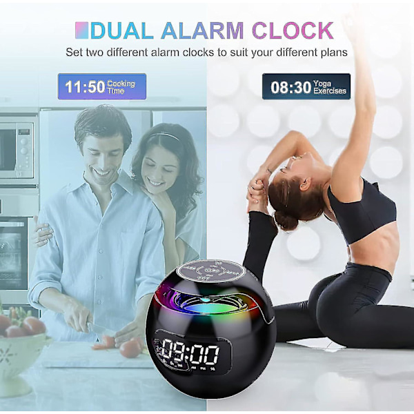 Väckarklocka för sovrum, digital väckarklocka med Bluetooth-högtalare, dubbla alarm, LED-lampa, 12/24h USB-laddningsport, klocka för tunga sovare