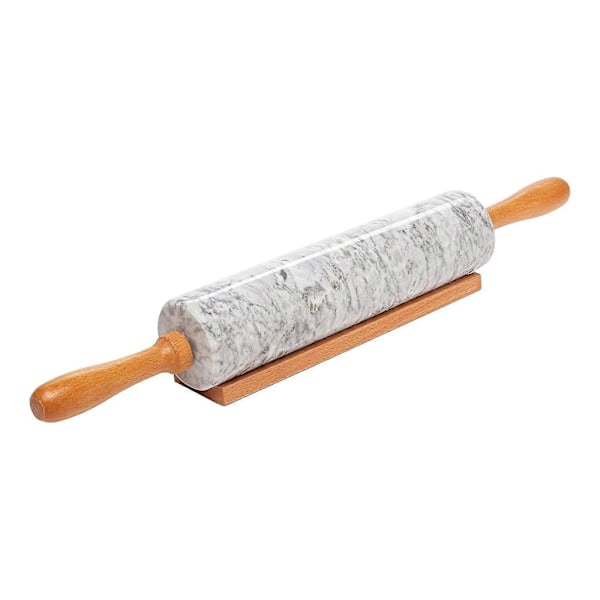 Kavel i marmor med trähandtag och ställ, kak- och pizzaredskap, kavel för bröd White