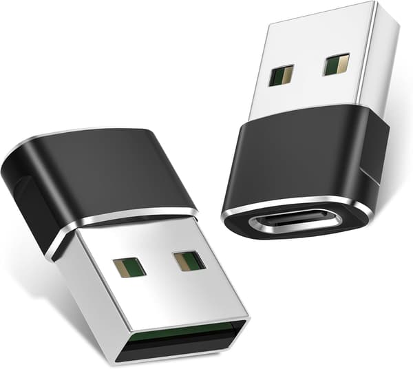 BASESAILOR USB til USB C-adapter 2-pakning, Type C hunn til A hann strømadapter for iPhone 16 Pro Max Plus 12 13 14 15, Airpods