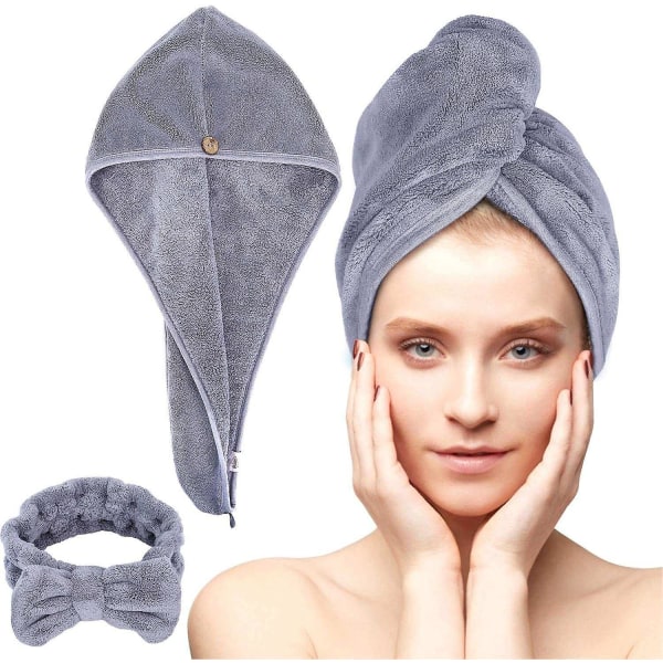 Mikrofiber hårhåndklesett - Anti frizz MicrofiberHårhåndkle for krøllete langt hår tørkehåndklær-Qu
