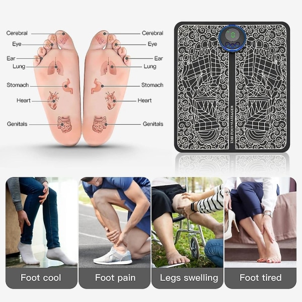 Ems Foot Acupoint -hierontatyyny Jalkojen verenkiertohierontalaite Jalkojen akupisterentoutustyökalu lievittää väsymystä, arkuutta ja rentouttaa lihaksia, 8 tilaa 19 vaihdetta