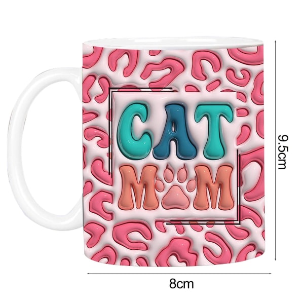400ML Katt Mamma Hund Mamma Julekrus 3D Flat Design Kunsttrykk Stort håndtak Levende Farge Tykk Kaffekrus M1
