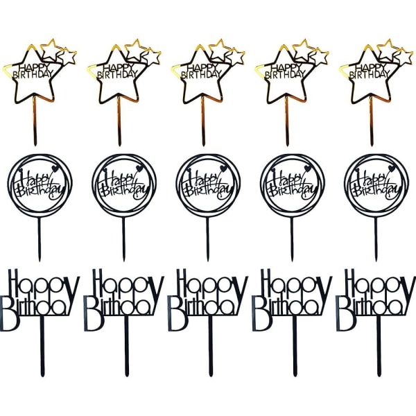 30 kpl Happy Birthday -kakunpäälliset koristeet vuosipäivän onnitteluihin syntymäpäiväjuhlatarvikkeet (kulta, musta)