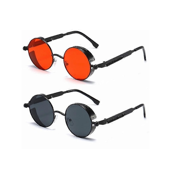 Metalliset Steampunk-aurinkolasit Miehet Naiset Muoti Pyöreät Lasit Merkki Suunnittelija Vintage Aurinkolasit Korkealaatuiset Oculos De Sol 2023 Gold Yellow 1 pcs