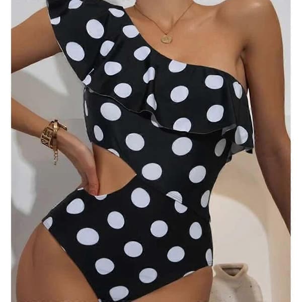 Dame udskåret flæset one-shoulder badedragt med polstring S