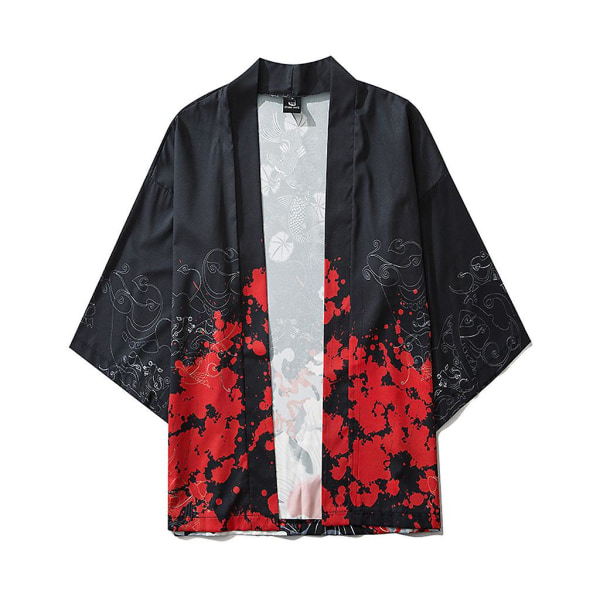 Sommer japanske fempunkts ermer Kimono menn og kvinner kappe jakke topp bluse Black M