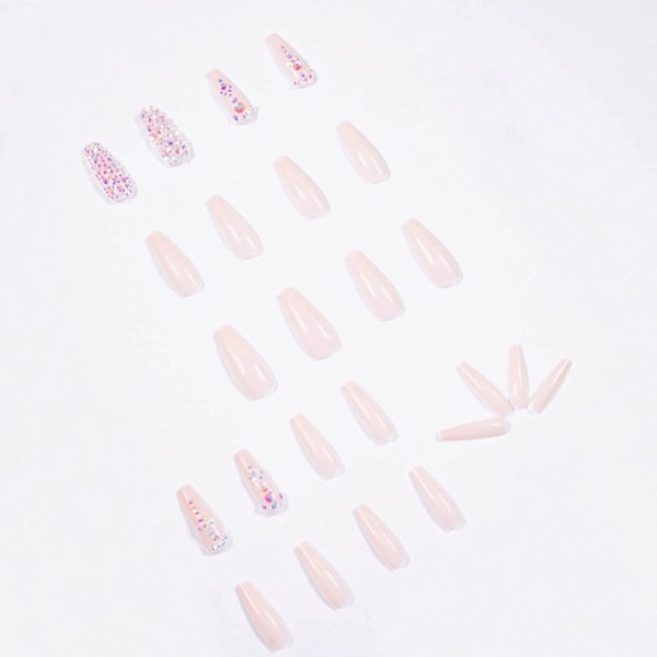 Luxury Rhinestone French Press-on Nails - Long Coffin False Nails For Women (24st)