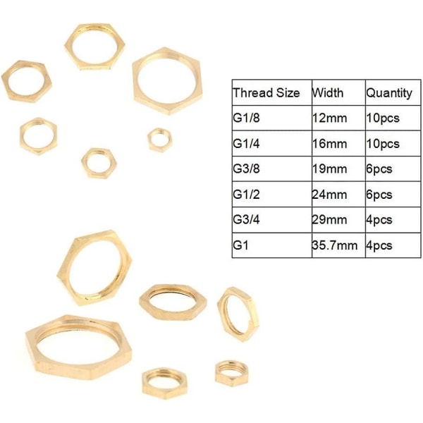 40 kpl messinki kuusiomutterit G1/8 G1/4 G3/8 G1/2 G3/4 G1 ohut mutteri putkikiinnitys kierre lukkomutterit