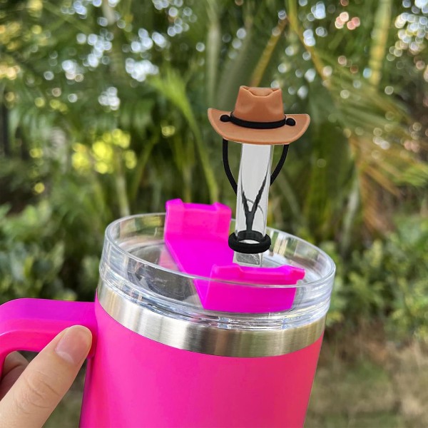 4 stk halmdæksel cowboyhat form silikone strå topper genanvendeligt strå låg Tumbler tilbehør til hjemmefestbar