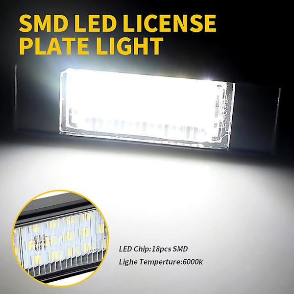 2 stk. feilfrie hvite LED-skiltlys for Nissan X-trail T30 T31 Qashqai J10 J11 Primera P12 Pathfinder R51 Juke F15