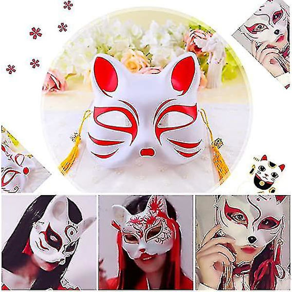 Vit Pappersmask Kattansikte - 10 Stycken, Blank Handmålad Mask av Pappersmassa