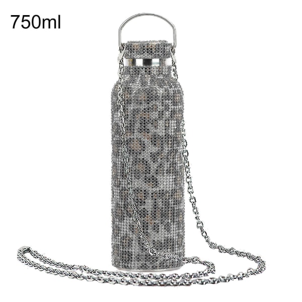 350ml/500ml/750ml isolerad flaska strass inlagd thermal rostfritt stål Barnisolerad vattenkopp för resor Leopard Golden 500ML