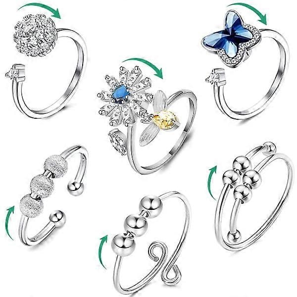 6 stk Fidget Angst Ringer Justerbare Ringer Sett Justerbare Ringer Fidget Ringer Dame Perlebånd