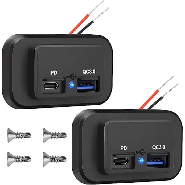2x 12V USB-udtag, vandtæt oplader til bil
