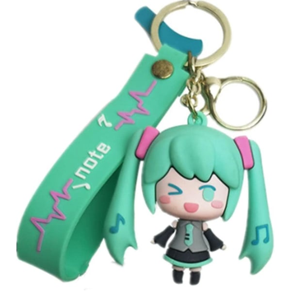 Hatsune Miku 3D Kaunis Tyttönukke Avaimenperä Kaksiulotteinen Q-versio Tyttönukke Reppu Riipus Auton Avaimenperä Vihreä -