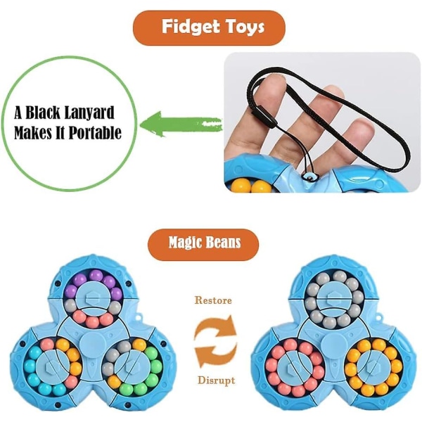 2 stykker magiske bønner sett, roterende fingerkubeleke, Iq Game Fidget Toys Intelligence Puzzle Stress Relief Leke, gave til barn fra 3 år