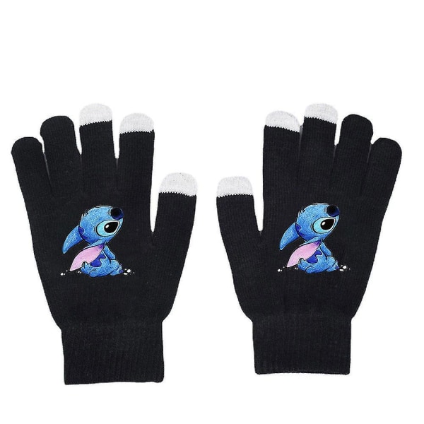 Unisex Stitch Cartoon Full Finger hansker Varm vinter trykt strikkede hansker votter E