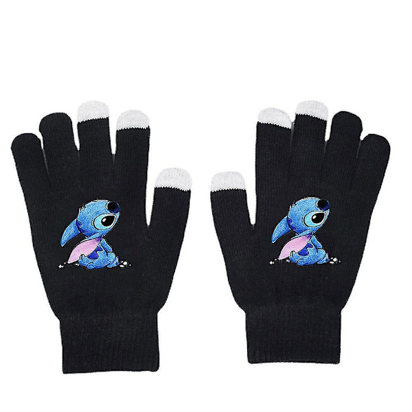 Unisex Stitch -sarjakuvakuvioiset kokosormihanskat lämpimät talviset neulotut lapaset E