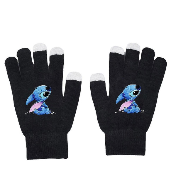 Unisex Stitch Tecknad Helfingerhandskar Varma Vinter Tryckta Stickade Vantar E