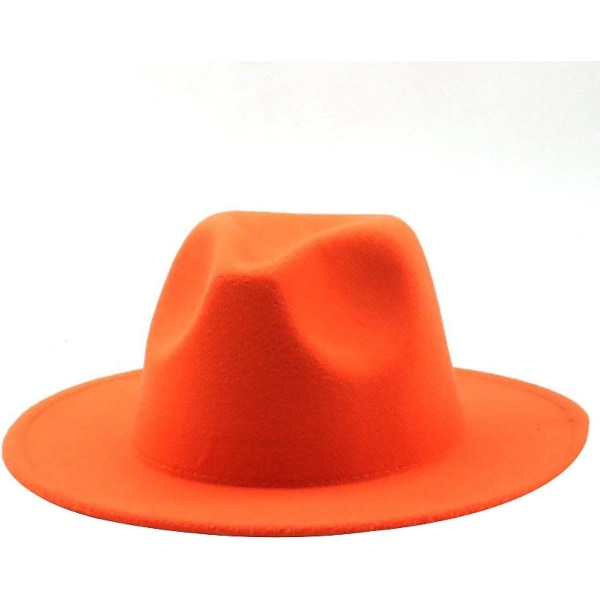 Kvinder Mænd Filt Fedora Hat Uld Vintage Gangster Trilby Med Bred Skygge Gentleman Lady Winter Simple Jazz Caps Orange small