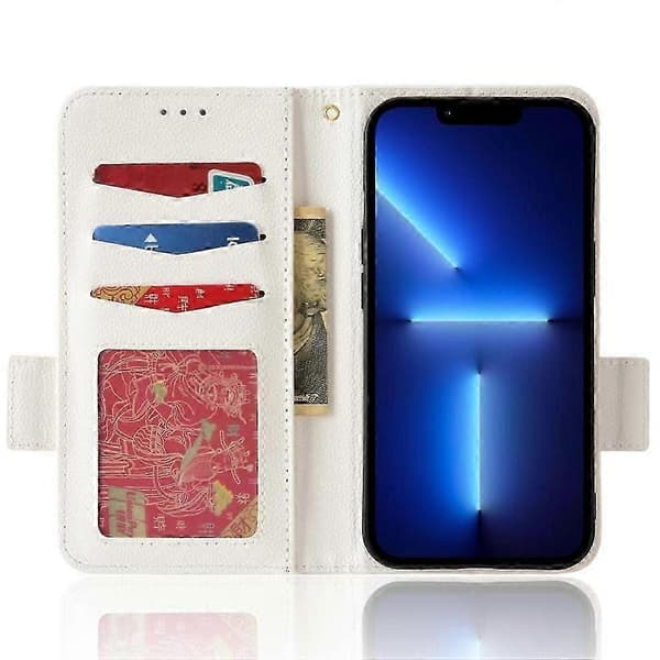 Etui til iPhone 16 Pro Max PU-læder med side-spænde, kortholder, pung og magnet White