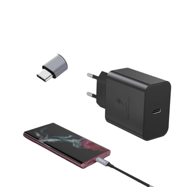 Hurtiglader 45W kompatibel med Samsung USB-C + 2M USB C-kabel - EU - Sort