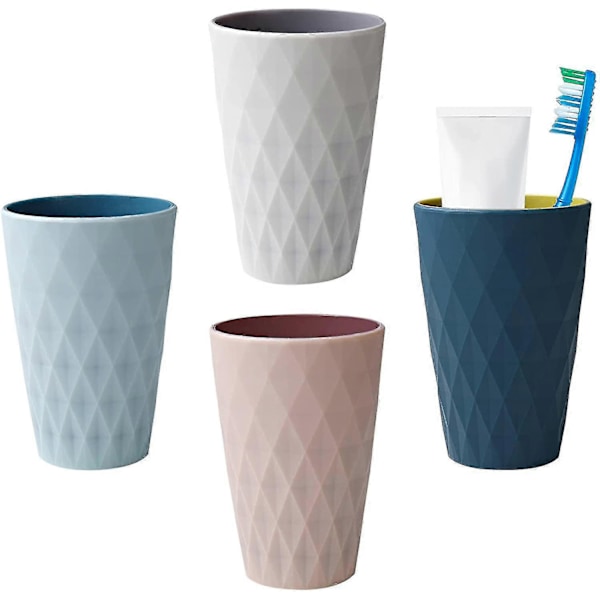 Badrumskopp, 450ml/15.8oz Plastkopp, Nordisk Stil Design, Stark Och Släppresistent, Lämplig För Vuxna, Tonåringar Och Barn. 4st (812
