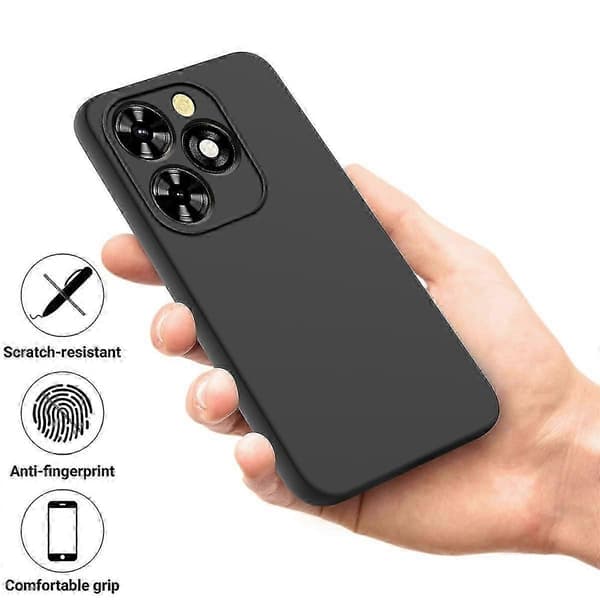 Solid Färg Flytande Silikon Fallsäker Full Täckning Skyddsfodral Black For Tecno Spark 20 Pro