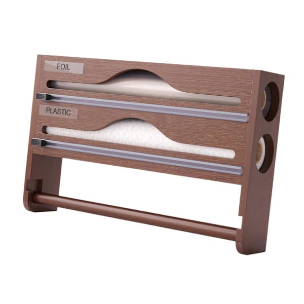 Wrap Dispenser Bambus Aluminiumfolie og Bagepapir Opbevaring 3 in 1 brown