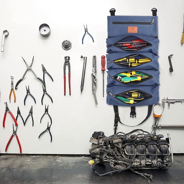 Super Canvas -työkalulaukku, jossa on 5 vetoketjullista taskua, rullalaukku sähköasentajalle, lämmitys, ilmastointi, putkimies, puuseppä tai mekaanikkosininen