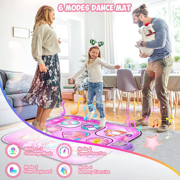 Dansematte Leker for 3-12 År Gamle Jenter Bursdagsgaver, Musikalsk Dansematte for Barn, Dansepute med LED-lys