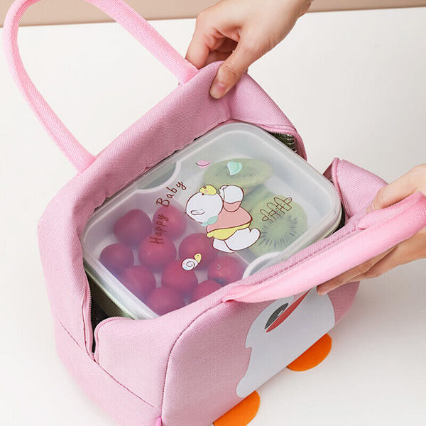 Bärbar Lunchväska Pingvin Djur Termisk Lunchbox Väska Kylväskor Pink