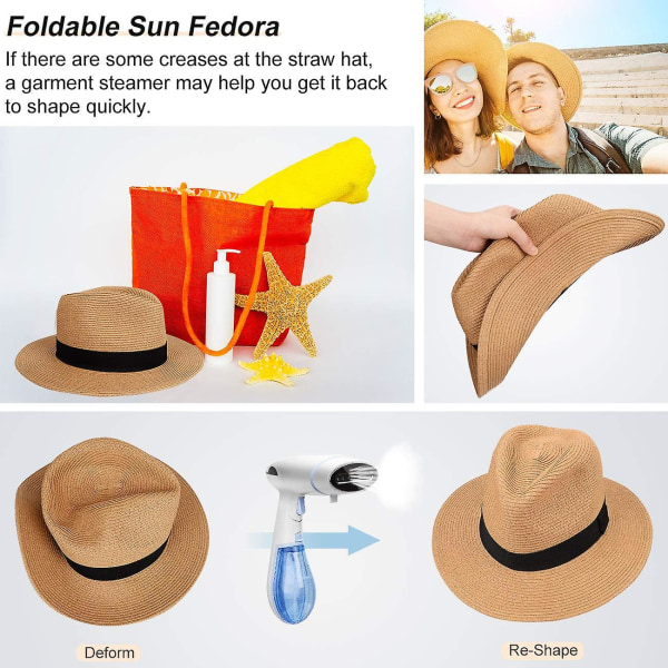 Tradisjonell rullebar panamalue med bred kant, pustende sommer-håndlaget stråhatt, Fedora-solhatter for menn