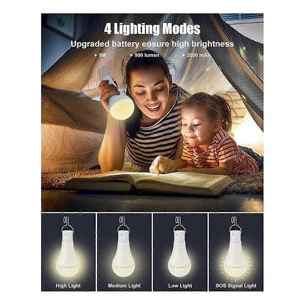 USB-uppladdningsbara LED-lampor med fjärrkontroll för strömavbrott, hängande LED-lampa med krok för utomhus, 2-pack White