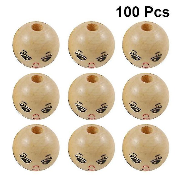 100 st Runda Träpärlor DIY Strängpärla Tillbehör Leende Ansikte Träpärla (18mm)