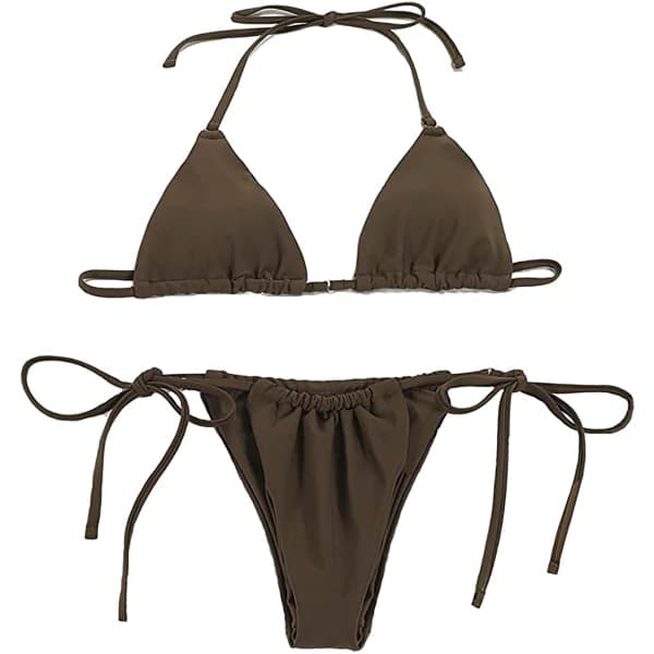 CDQ Seksikäs halterneck-stringbikinisetti, väri ruskea MCDQ