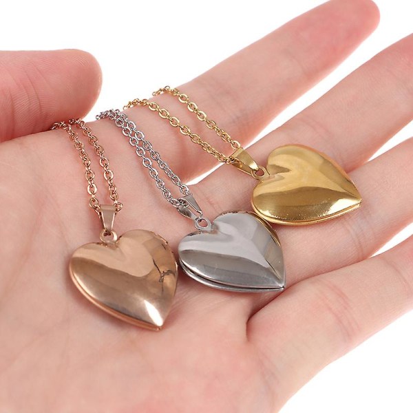 Love Heart Medaljonki riipukset naisille Miesten avattava valokuvakehys kuvakaulakoru Rose Gold
